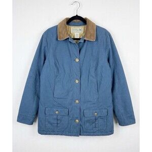 L.L. Bean Womens 1X Blue Canvas Field Barn Coat Jacket Quilted Thinsulate